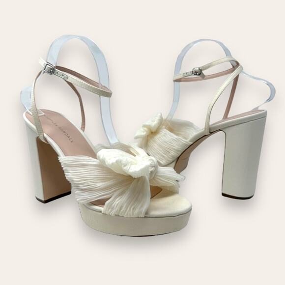 NWOT Loeffler Randall Natalia Pleat Knot Slip On Platform Sandal White 10 Womens - Picture 1 of 15